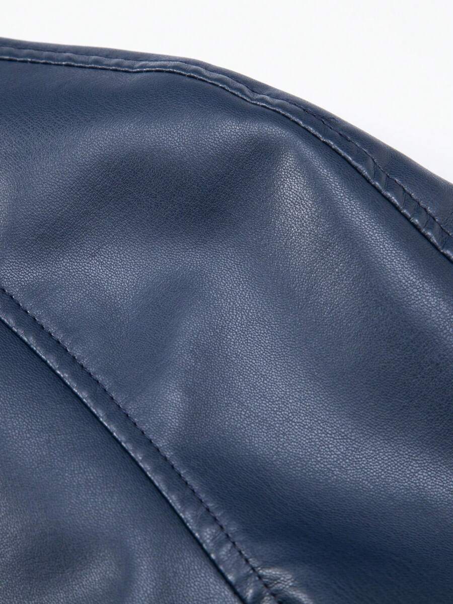 1pc Men's PU Leather Jacket, Casual Zip-Up Raglan Collar Motorcycle Riding Outerwear, Suitable For Spring/Autumn,Fleece