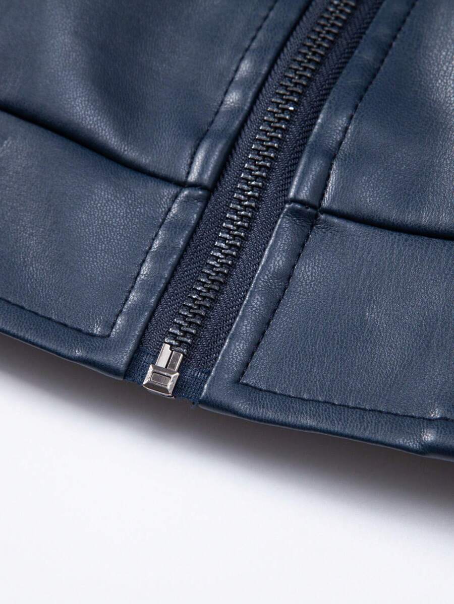 1pc Men's PU Leather Jacket, Casual Zip-Up Raglan Collar Motorcycle Riding Outerwear, Suitable For Spring/Autumn,Fleece