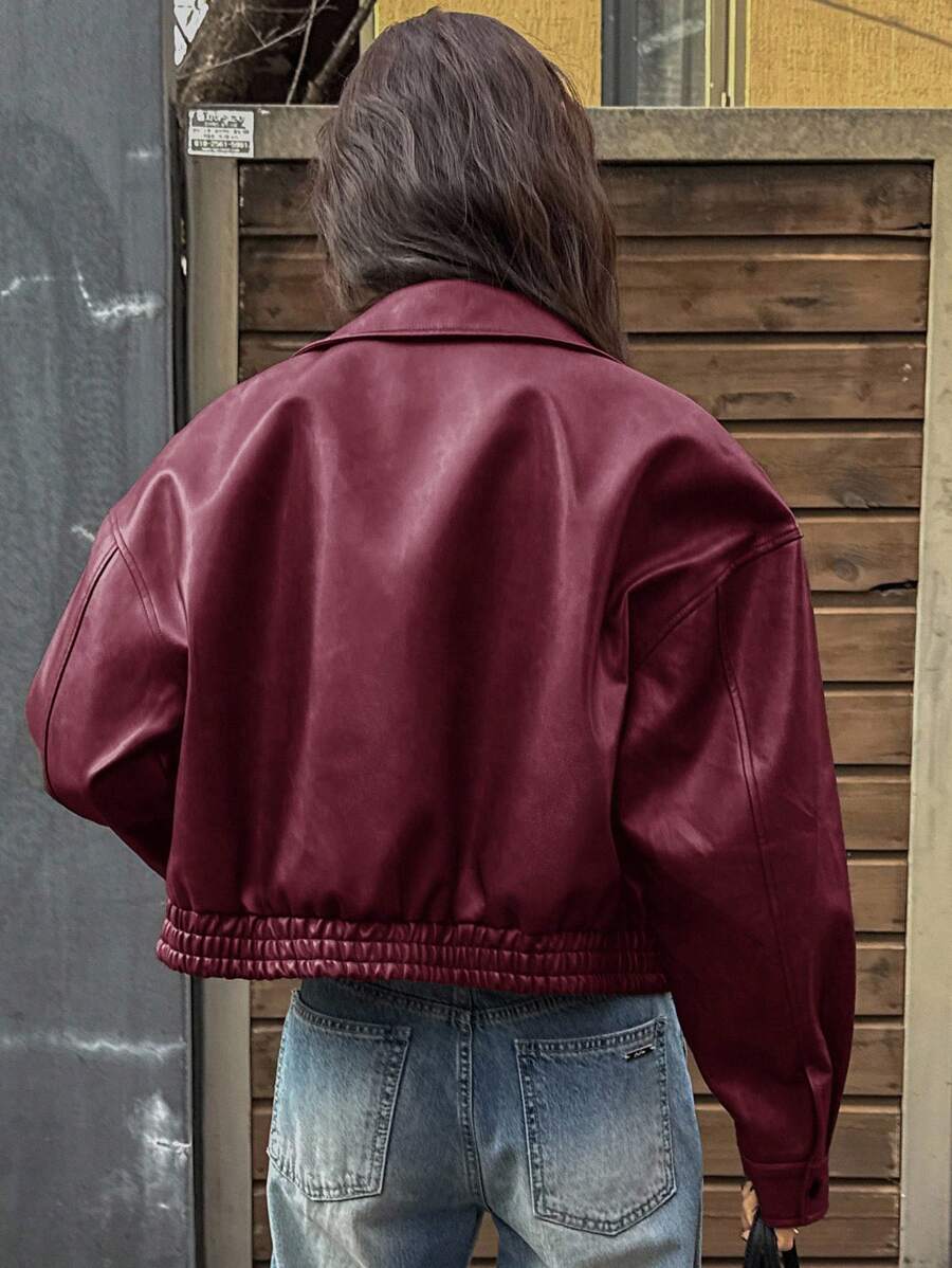 DAZY Spring New Distressed Leather Jacket, Short Style Lady Casual Outerwear, Fall Clothes