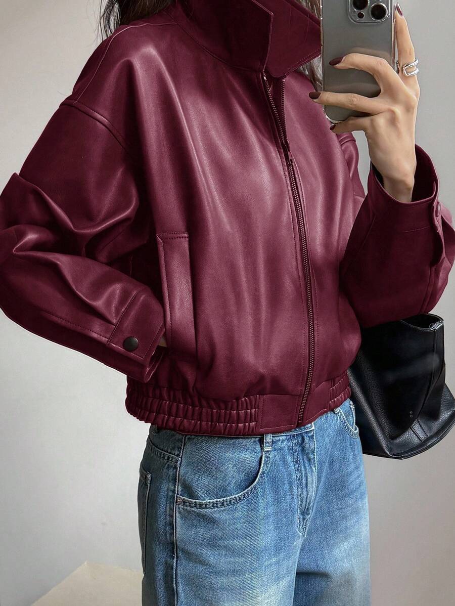 DAZY Spring New Distressed Leather Jacket, Short Style Lady Casual Outerwear, Fall Clothes
