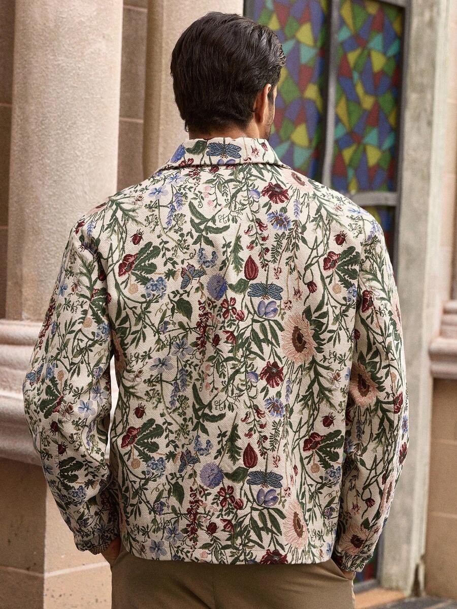 HIMLAND Men's Casual Floral Embroidered Jacket, Suitable For Everyday Wear, Fall, Winter