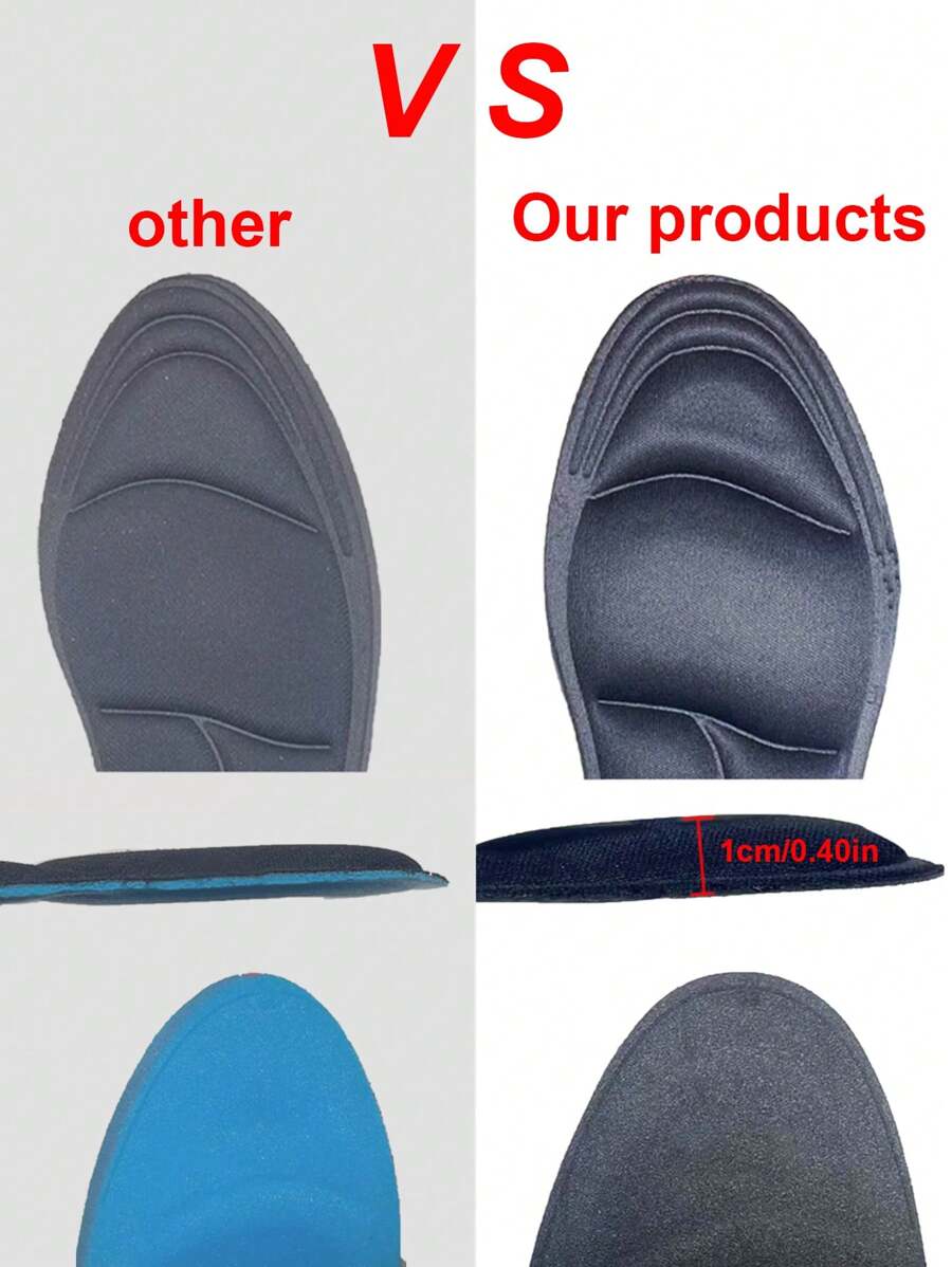 2 Pairs 5D Memory Foam Shoe Insoles, Comfortable High Resilience Thick Insoles With Arch Support For Running