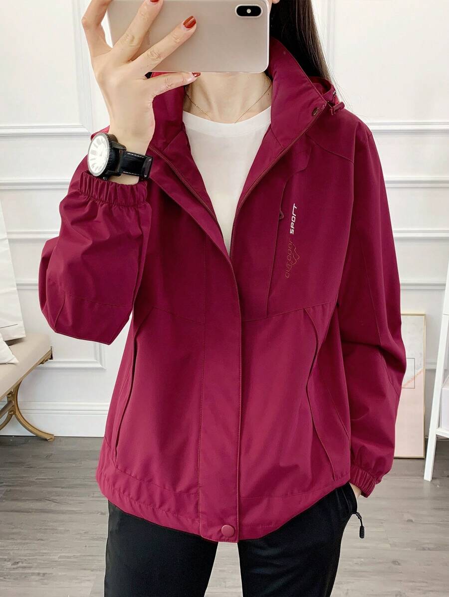 1pc Women Contrast Color Patchwork Windbreaker Jacket, Lightweight Outdoor Sports Running Hiking Coat, Spring/Autumn