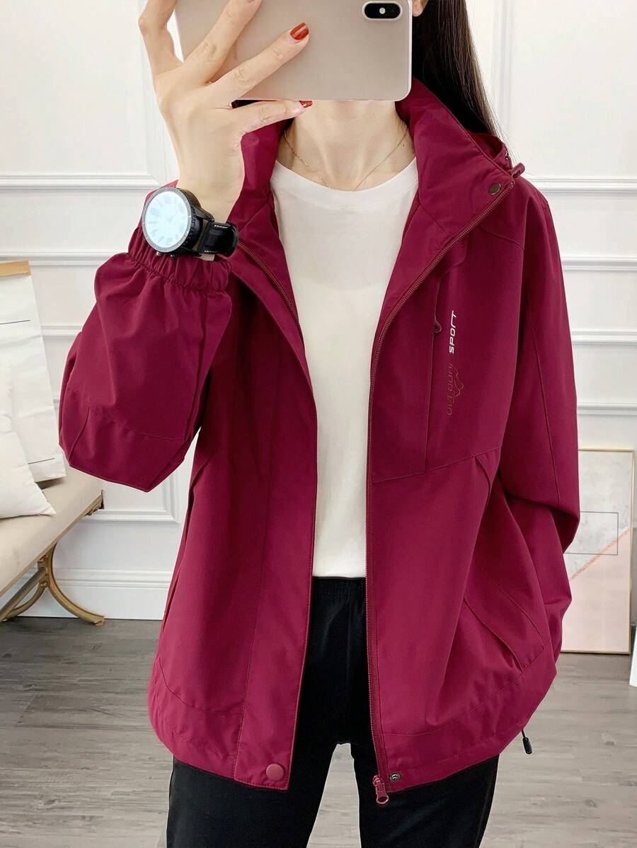1pc Women Contrast Color Patchwork Windbreaker Jacket, Lightweight Outdoor Sports Running Hiking Coat, Spring/Autumn