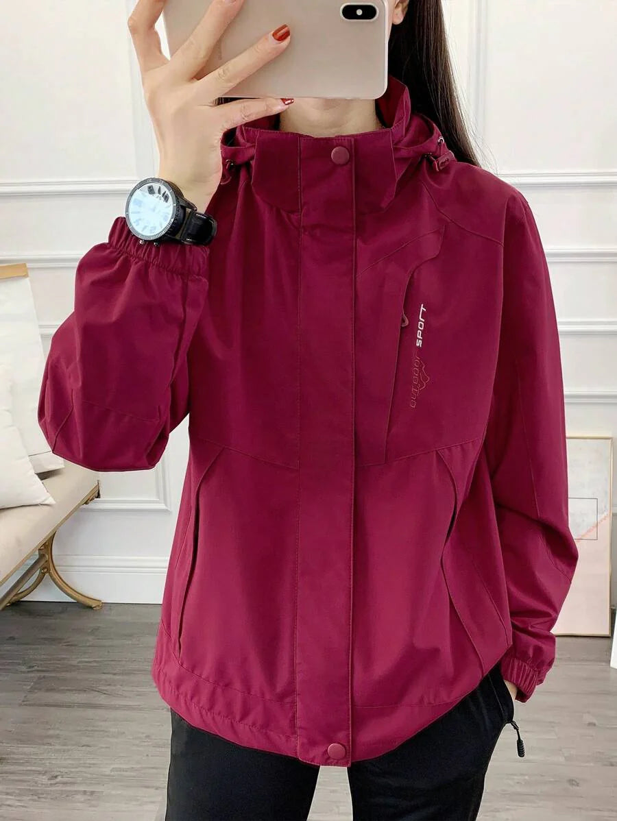 1pc Women Contrast Color Patchwork Windbreaker Jacket, Lightweight Outdoor Sports Running Hiking Coat, Spring/Autumn