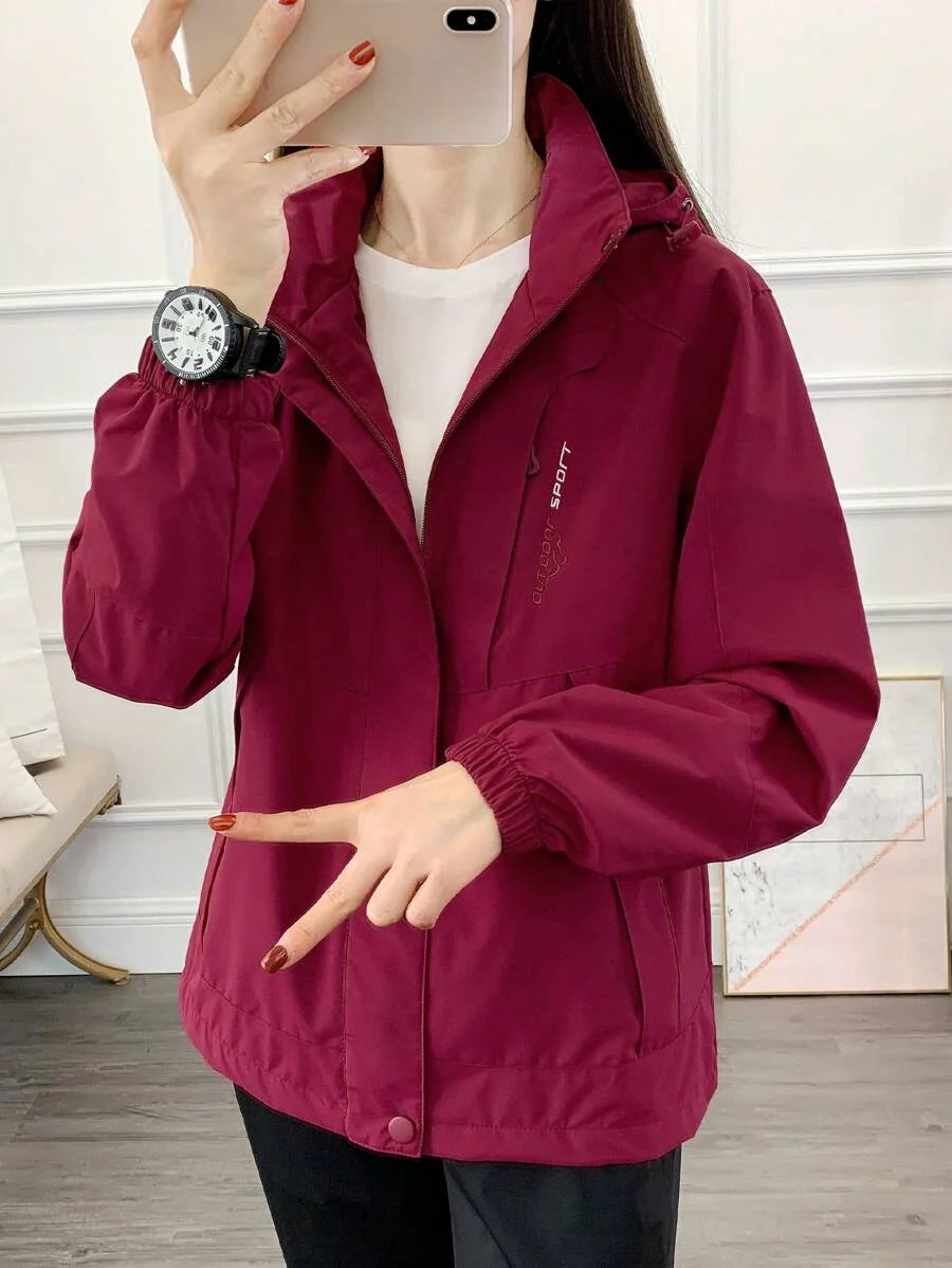1pc Women Contrast Color Patchwork Windbreaker Jacket, Lightweight Outdoor Sports Running Hiking Coat, Spring/Autumn
