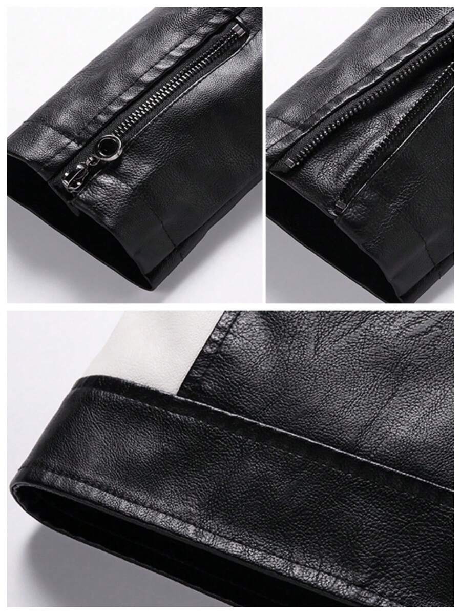 Men's Zipper Closure Long Sleeve Fitted Casual PU Leather Biker Jacket