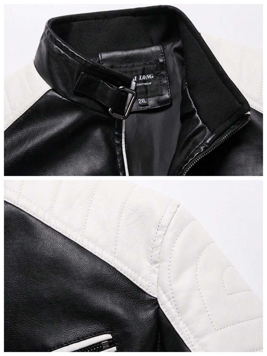 Men's Zipper Closure Long Sleeve Fitted Casual PU Leather Biker Jacket