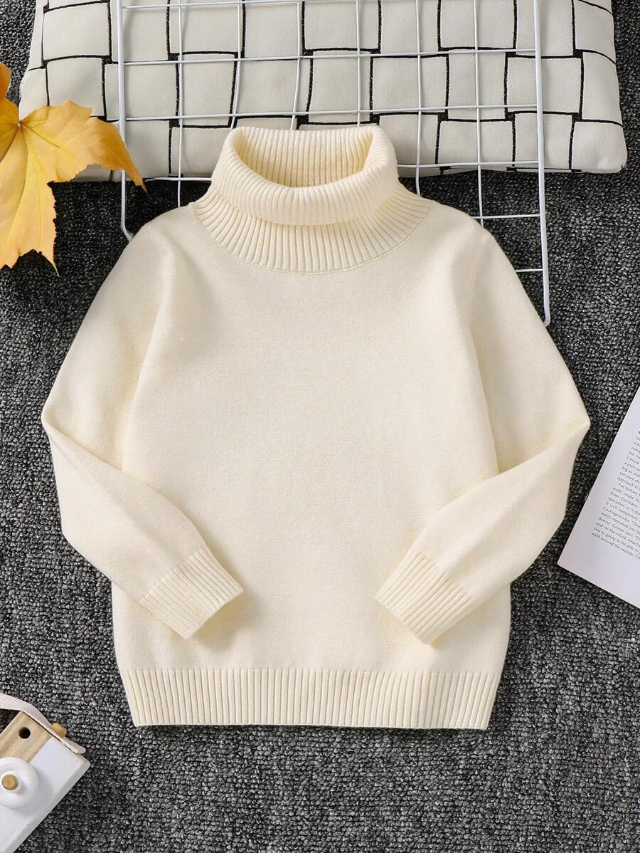 1pc Young Boys' Casual Comfortable Solid Color Versatile Loose Fit Turtleneck Sweater