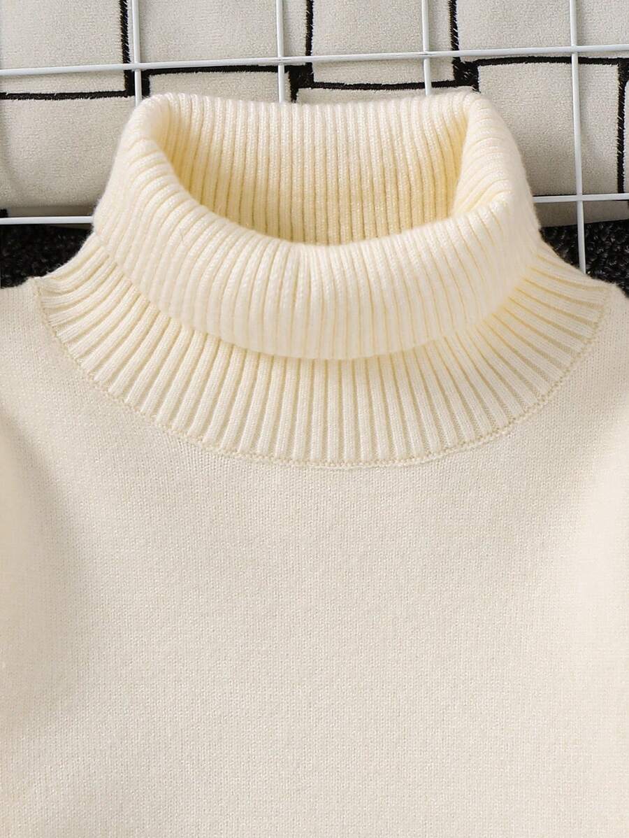 1pc Young Boys' Casual Comfortable Solid Color Versatile Loose Fit Turtleneck Sweater