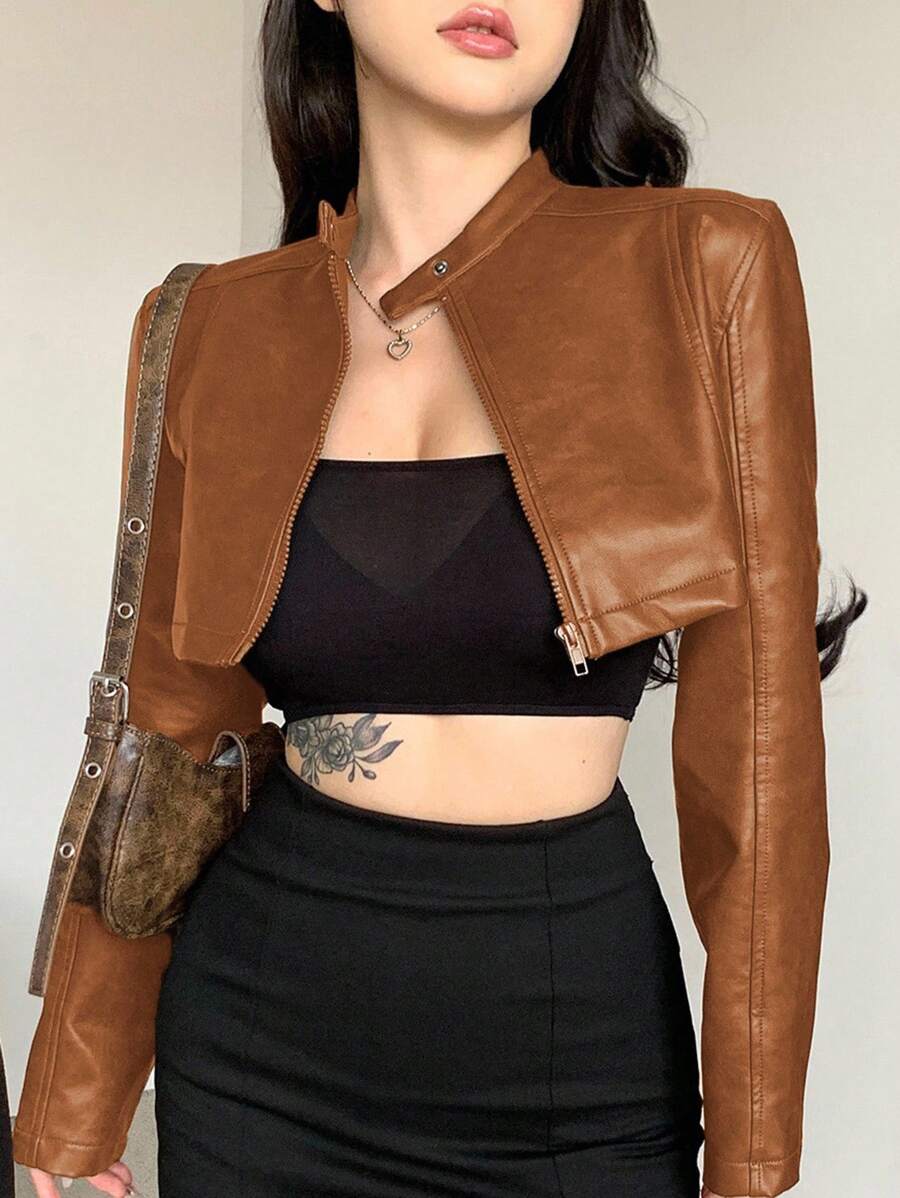 DAZY Women's Casual Loose Suede Faux Leather Jacket, Short Style, Fashion Street Wear, Autumn/Winter