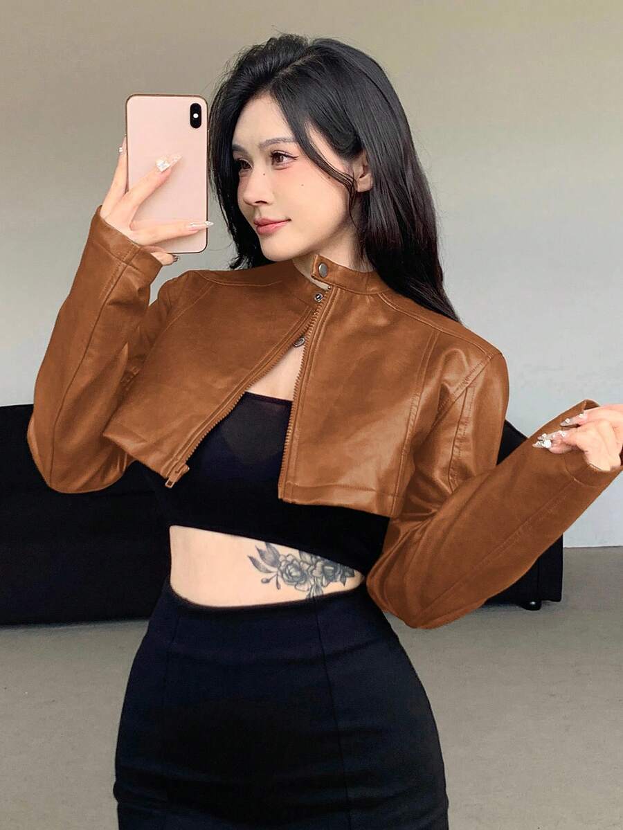 DAZY Women's Casual Loose Suede Faux Leather Jacket, Short Style, Fashion Street Wear, Autumn/Winter