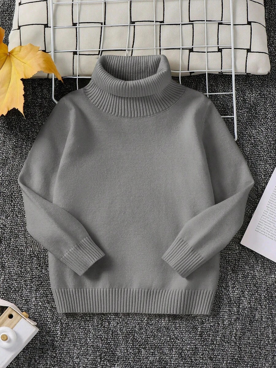 1pc Young Boys' Casual Comfortable Solid Color Versatile Loose Fit Turtleneck Sweater