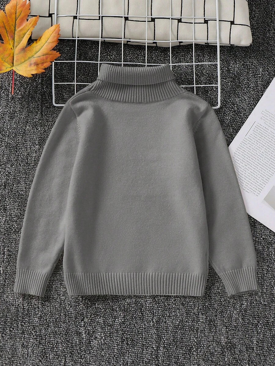 1pc Young Boys' Casual Comfortable Solid Color Versatile Loose Fit Turtleneck Sweater