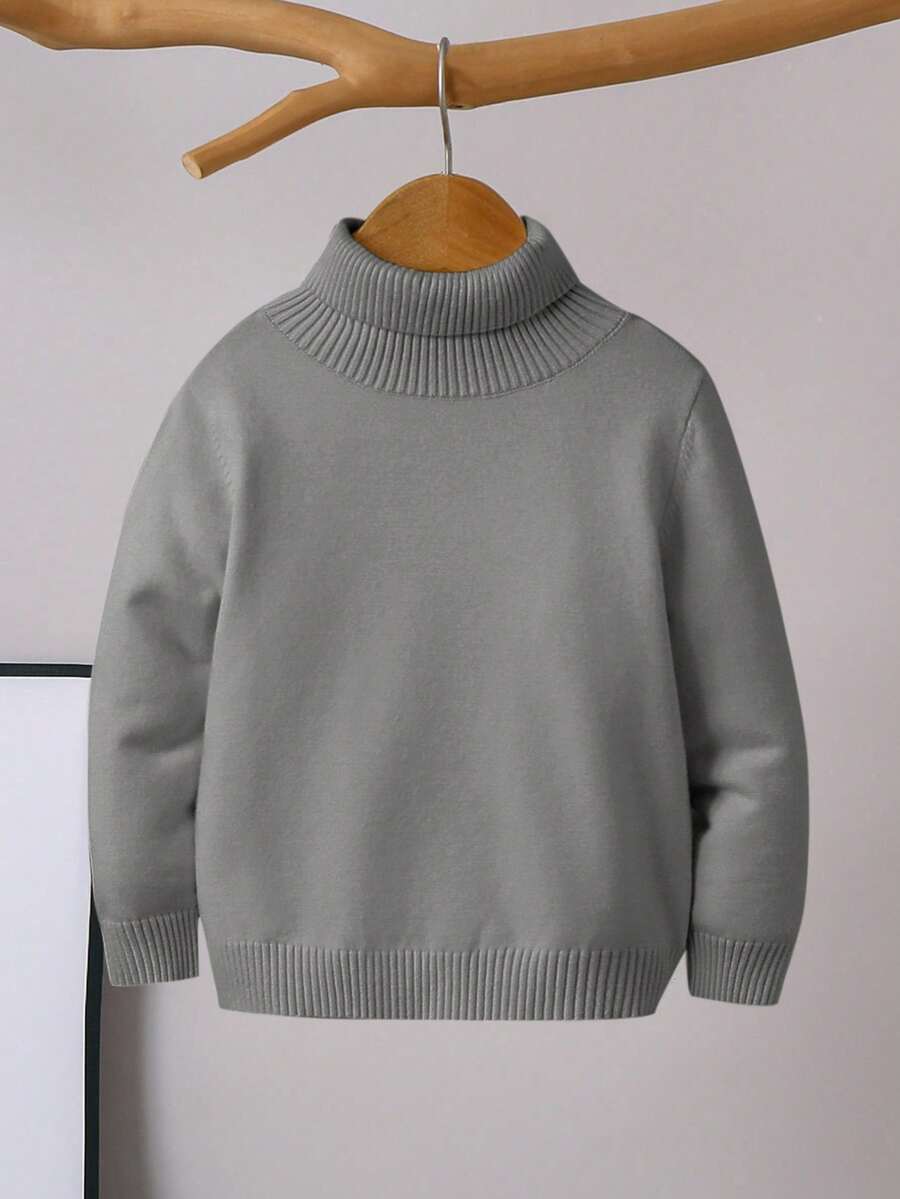 1pc Young Boys' Casual Comfortable Solid Color Versatile Loose Fit Turtleneck Sweater