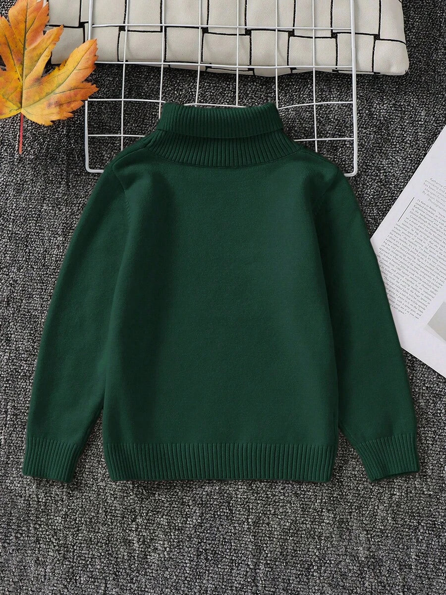 1pc Young Boys' Casual Comfortable Solid Color Versatile Loose Fit Turtleneck Sweater