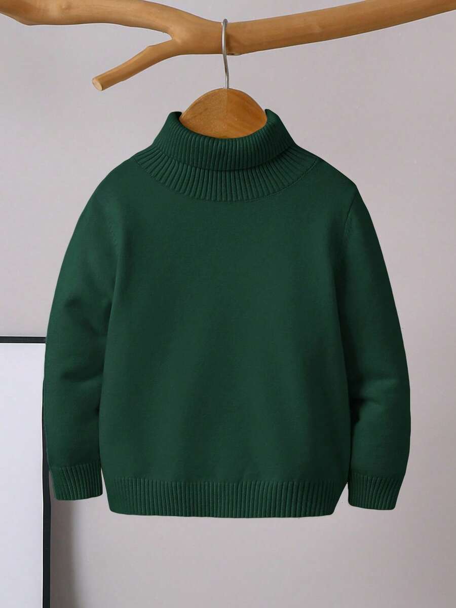 1pc Young Boys' Casual Comfortable Solid Color Versatile Loose Fit Turtleneck Sweater