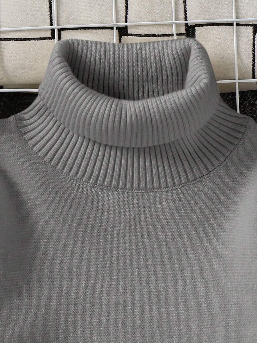 1pc Young Boys' Casual Comfortable Solid Color Versatile Loose Fit Turtleneck Sweater