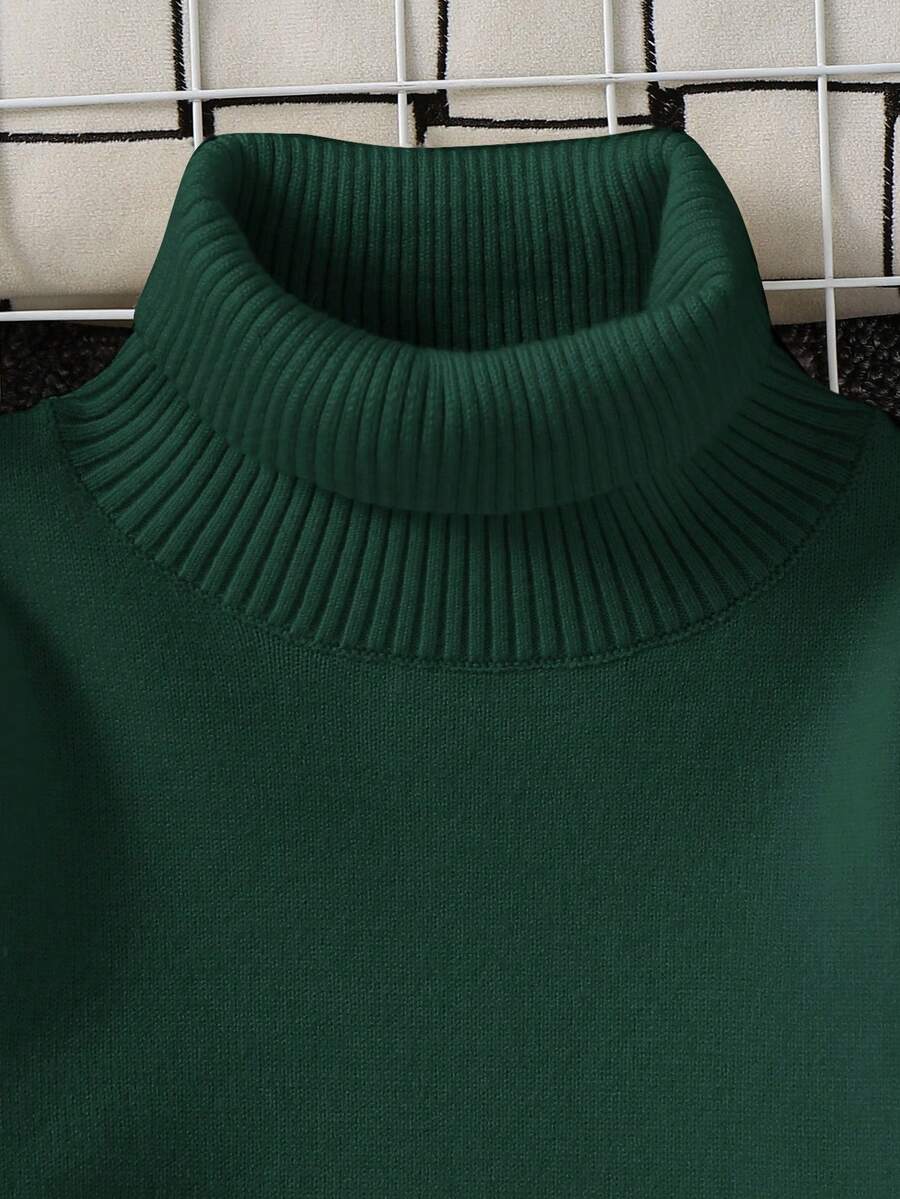 1pc Young Boys' Casual Comfortable Solid Color Versatile Loose Fit Turtleneck Sweater