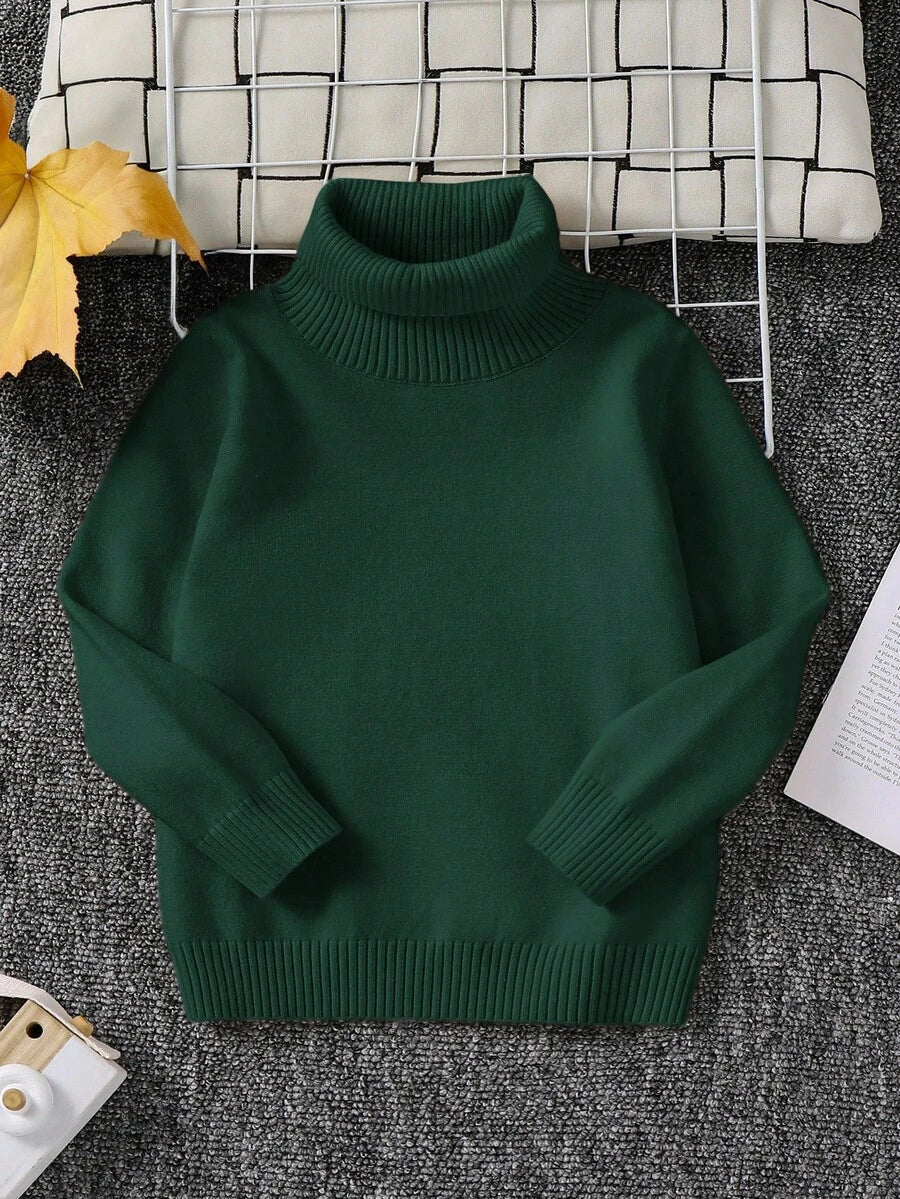1pc Young Boys' Casual Comfortable Solid Color Versatile Loose Fit Turtleneck Sweater