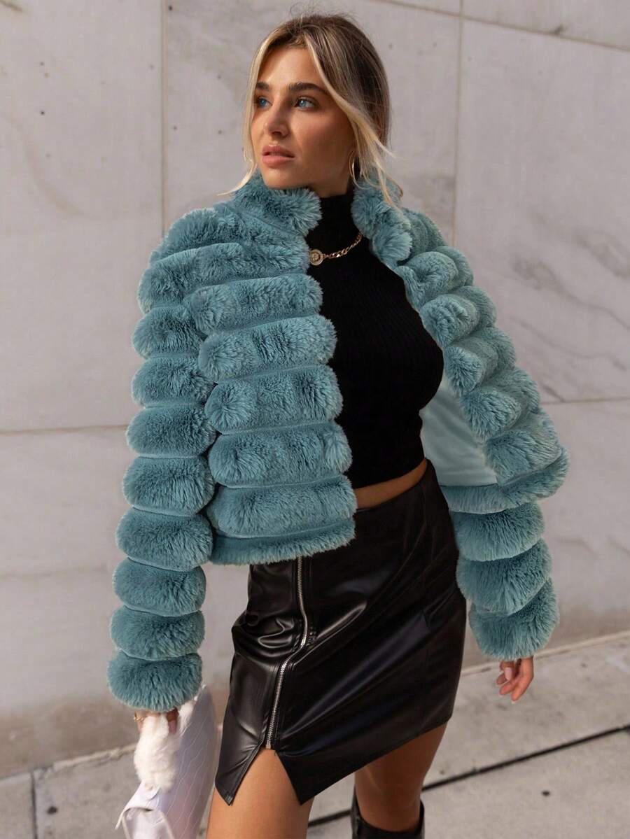 Firerie Women's Solid Color Long Sleeve Open Front Loose Faux Fur Jacket Autumn Winter Clothes For Women