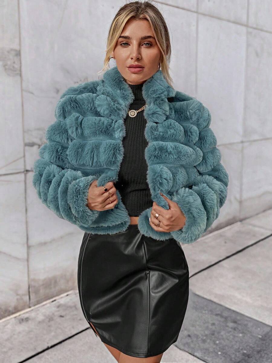 Firerie Women's Solid Color Long Sleeve Open Front Loose Faux Fur Jacket Autumn Winter Clothes For Women