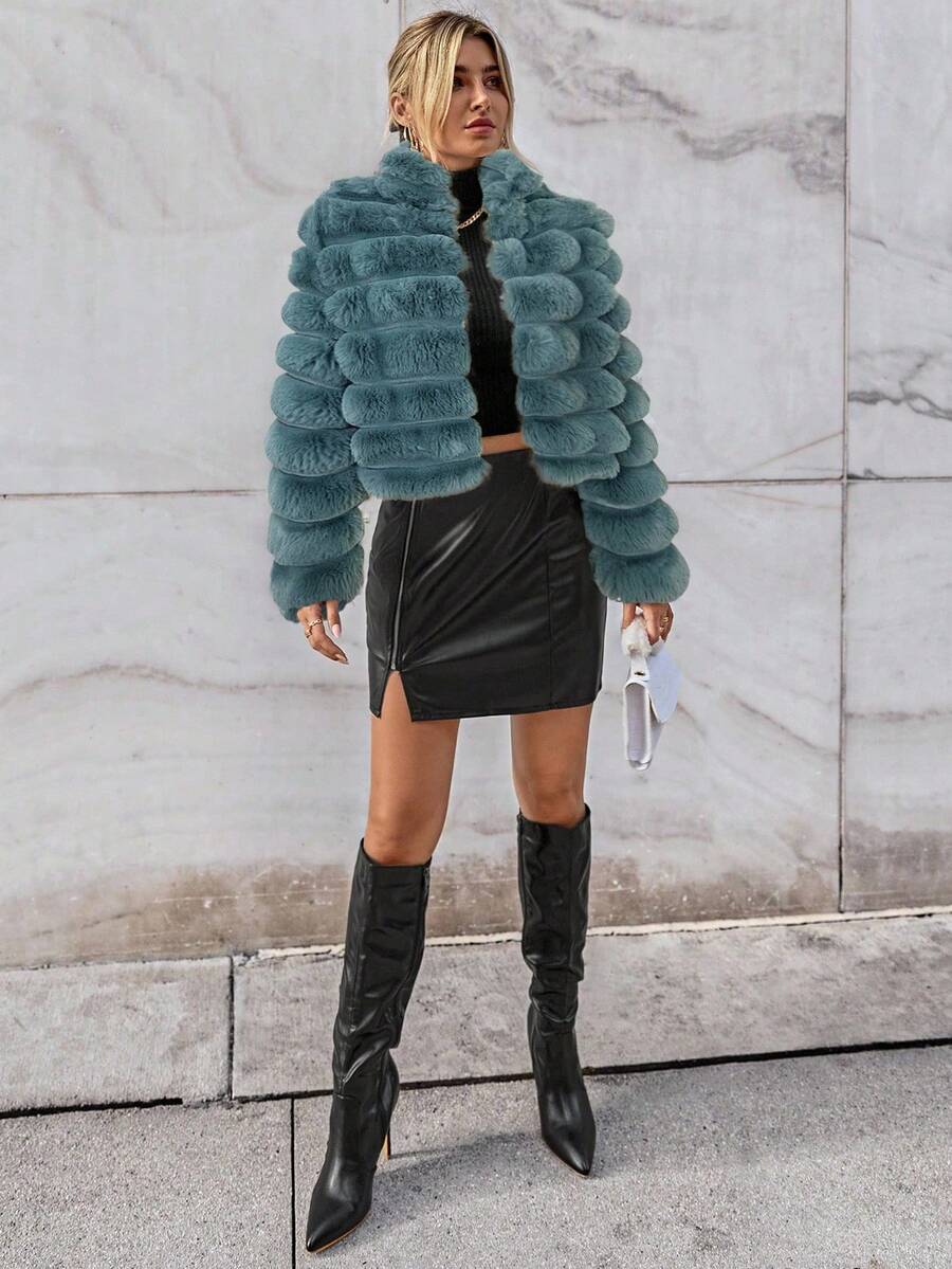 Firerie Women's Solid Color Long Sleeve Open Front Loose Faux Fur Jacket Autumn Winter Clothes For Women