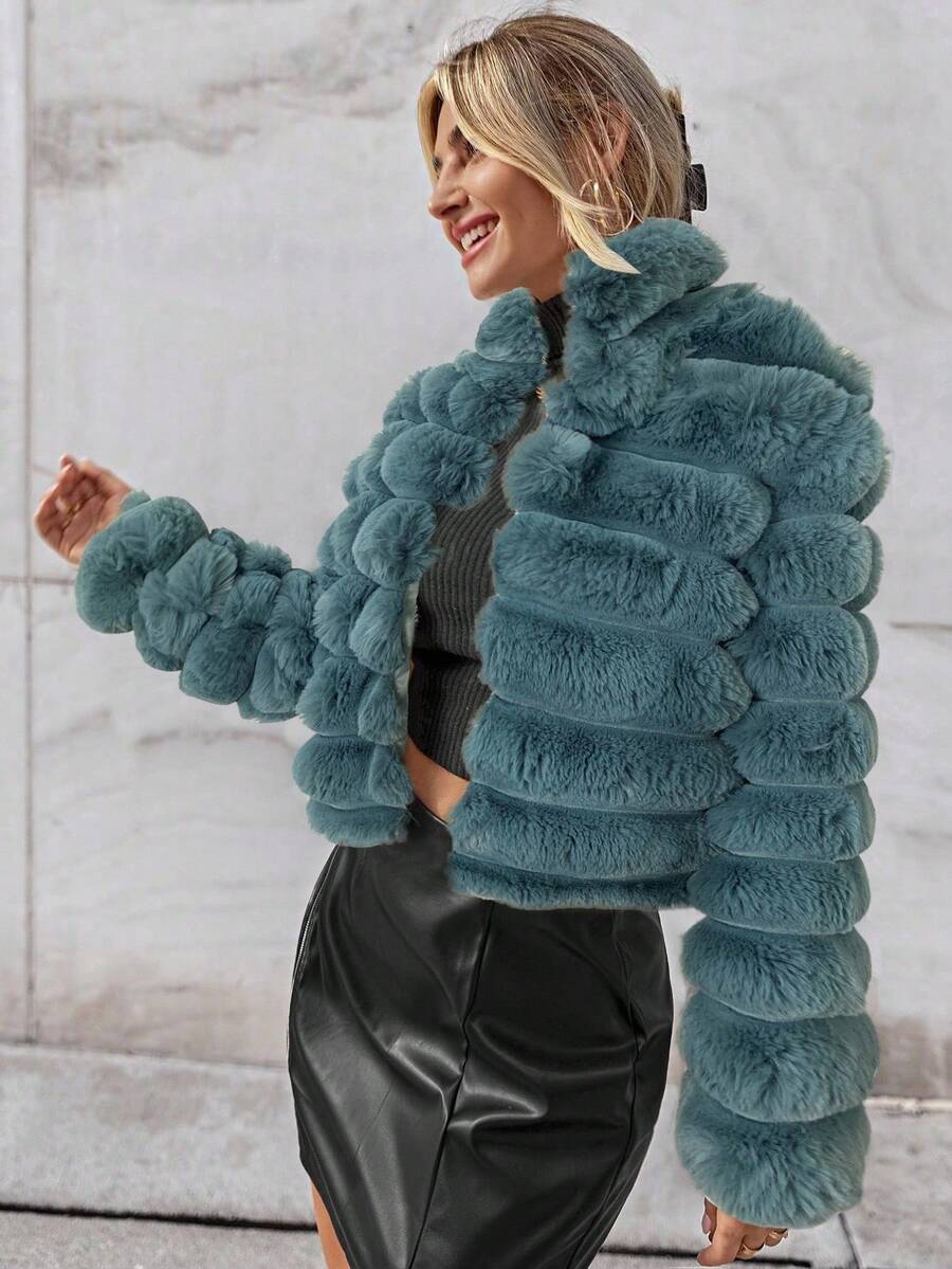 Firerie Women's Solid Color Long Sleeve Open Front Loose Faux Fur Jacket Autumn Winter Clothes For Women