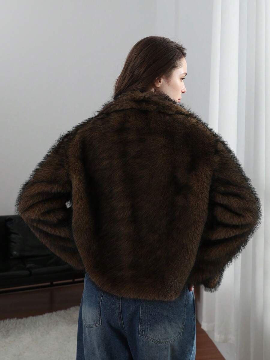 HH Faux Fur Jacket For Women Elegant Solid Lapel Long Sleeve Coat Casual Loose Female Winter Oversize Lady Chic Streetwear Jakcets