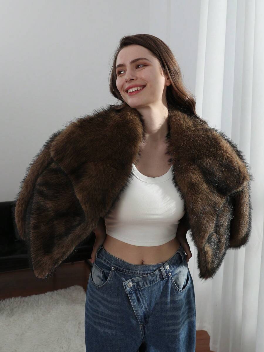 HH Faux Fur Jacket For Women Elegant Solid Lapel Long Sleeve Coat Casual Loose Female Winter Oversize Lady Chic Streetwear Jakcets