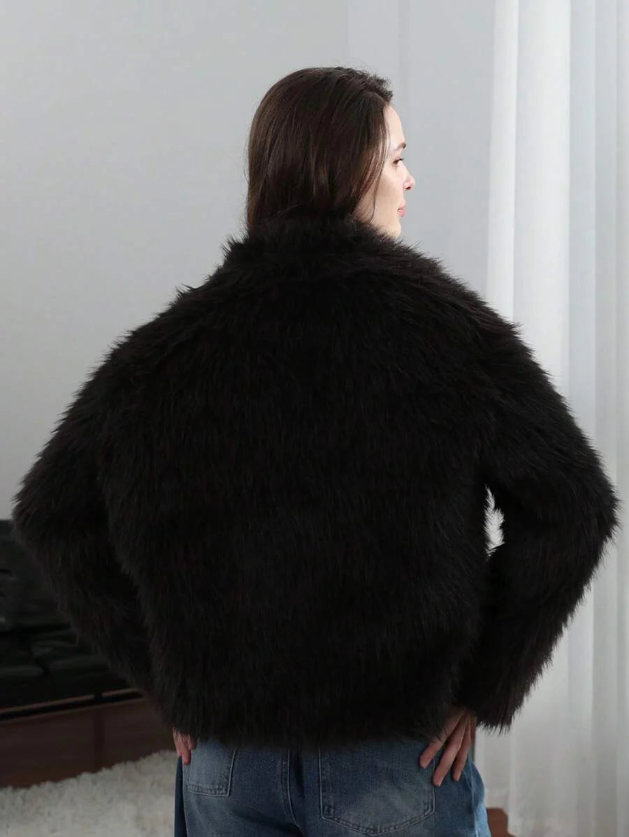 HH Faux Fur Jacket For Women Elegant Solid Lapel Long Sleeve Coat Casual Loose Female Winter Oversize Lady Chic Streetwear Jakcets