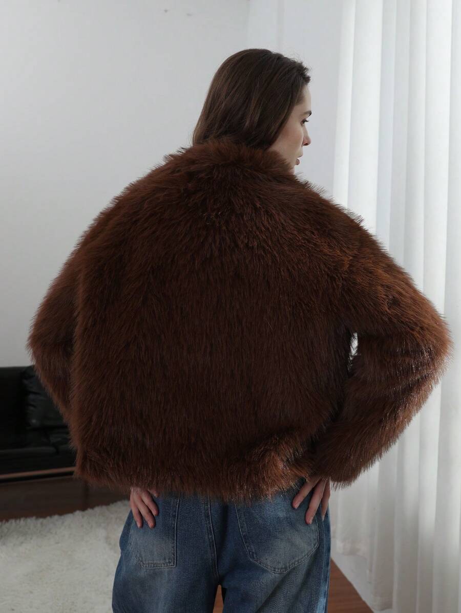 HH Faux Fur Jacket For Women Elegant Solid Lapel Long Sleeve Coat Casual Loose Female Winter Oversize Lady Chic Streetwear Jakcets