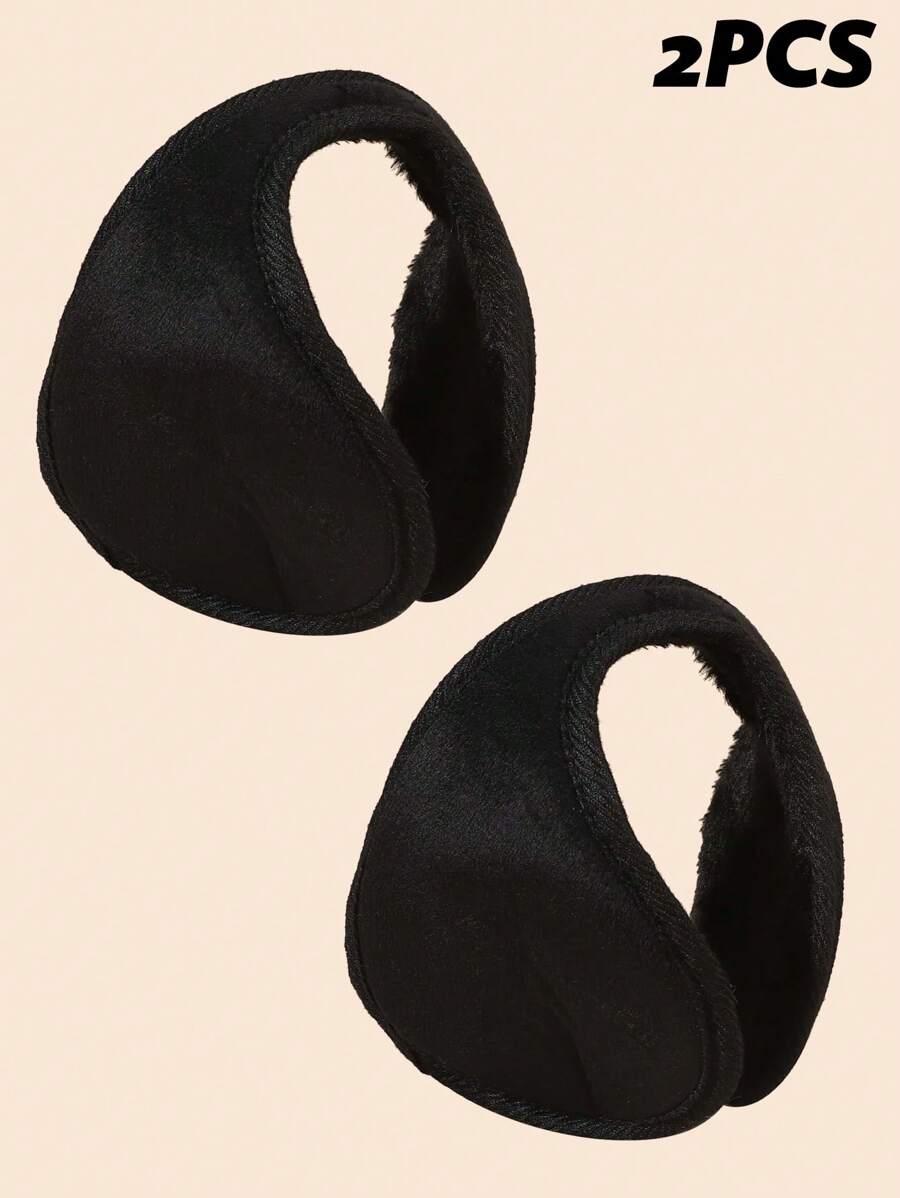 2pcs Men's Winter Solid Color Warm Ear Muffs