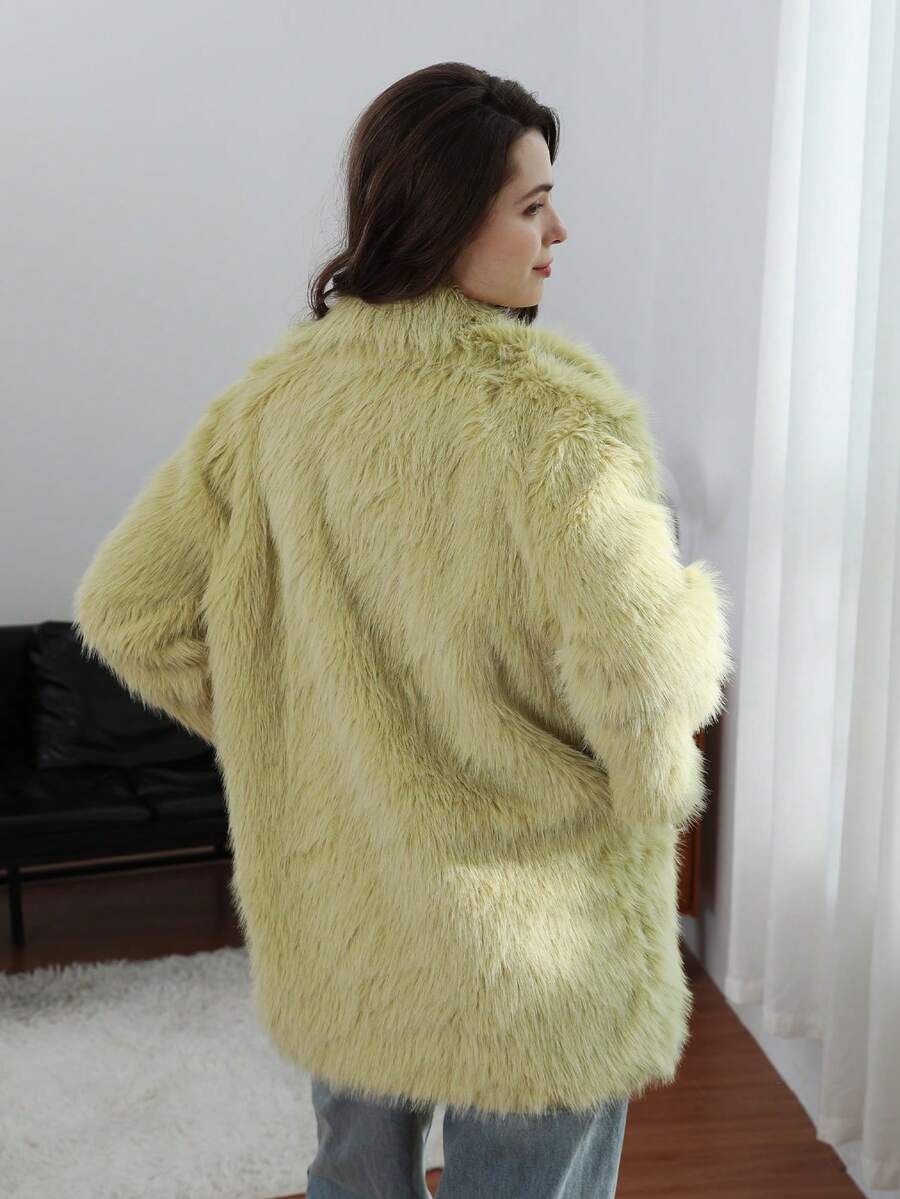 HH Women Vintage Solid Faux Fur Coat Loose Casual Long Sleeve Lapel Jacket Winter Thick Warm Outerwear Oversize Style