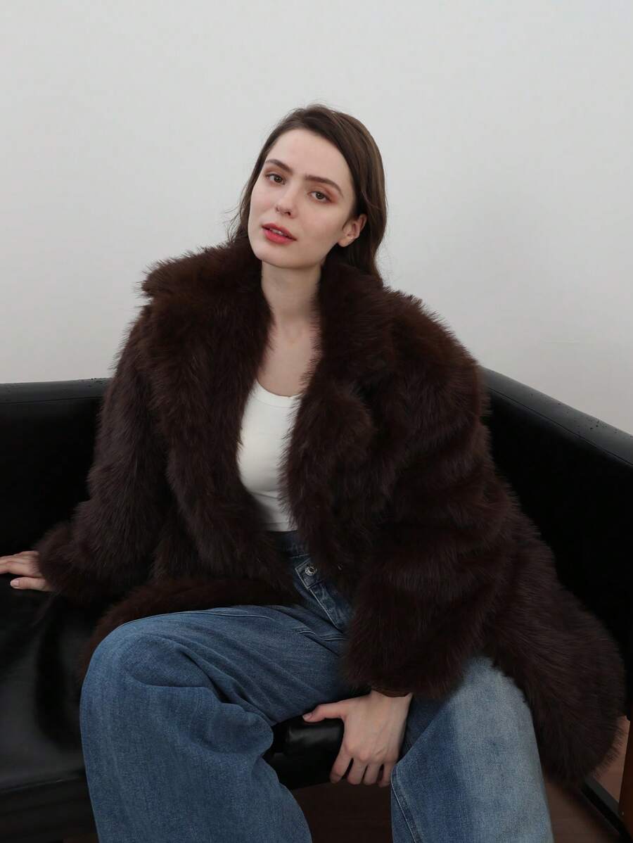 HH Women Vintage Solid Faux Fur Coat Loose Casual Long Sleeve Lapel Jacket Winter Thick Warm Outerwear Oversize Style