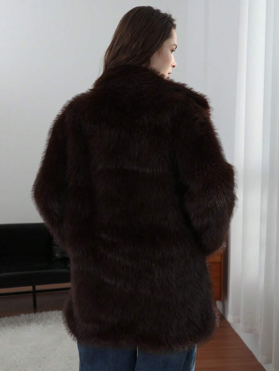 HH Women Vintage Solid Faux Fur Coat Loose Casual Long Sleeve Lapel Jacket Winter Thick Warm Outerwear Oversize Style