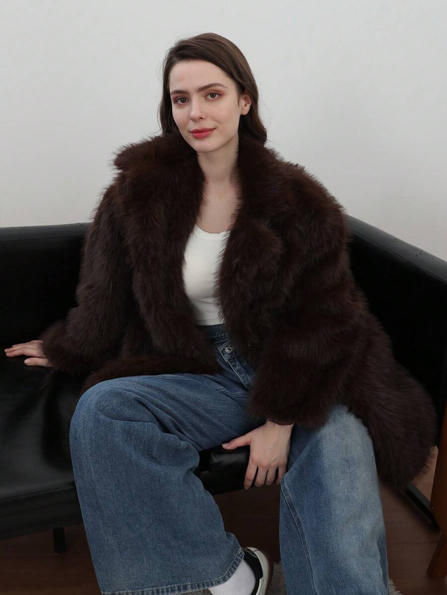 HH Women Vintage Solid Faux Fur Coat Loose Casual Long Sleeve Lapel Jacket Winter Thick Warm Outerwear Oversize Style