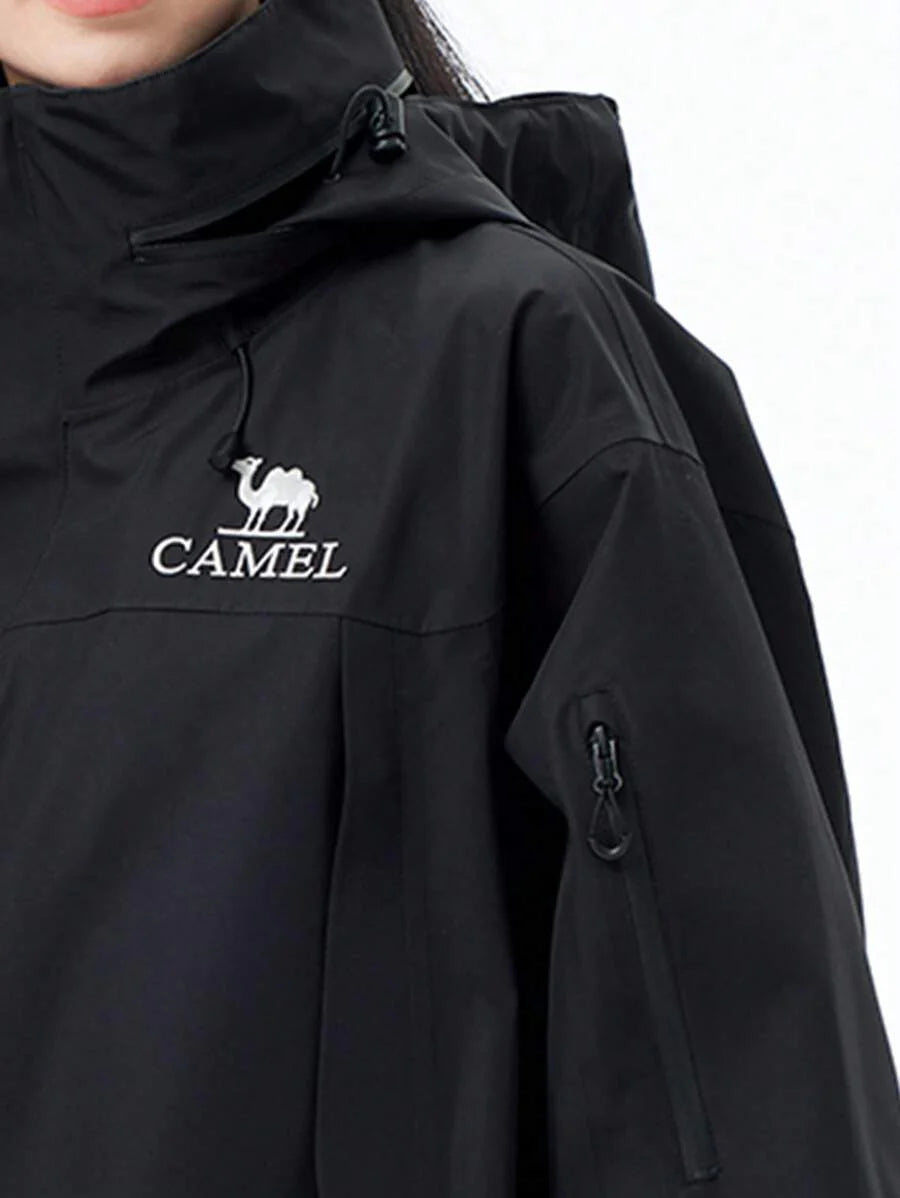 CAMEL Women's Waterproof Rain Jacket Lightweight Raincoat Hooded Hiking Jacket Softshell Windbreaker