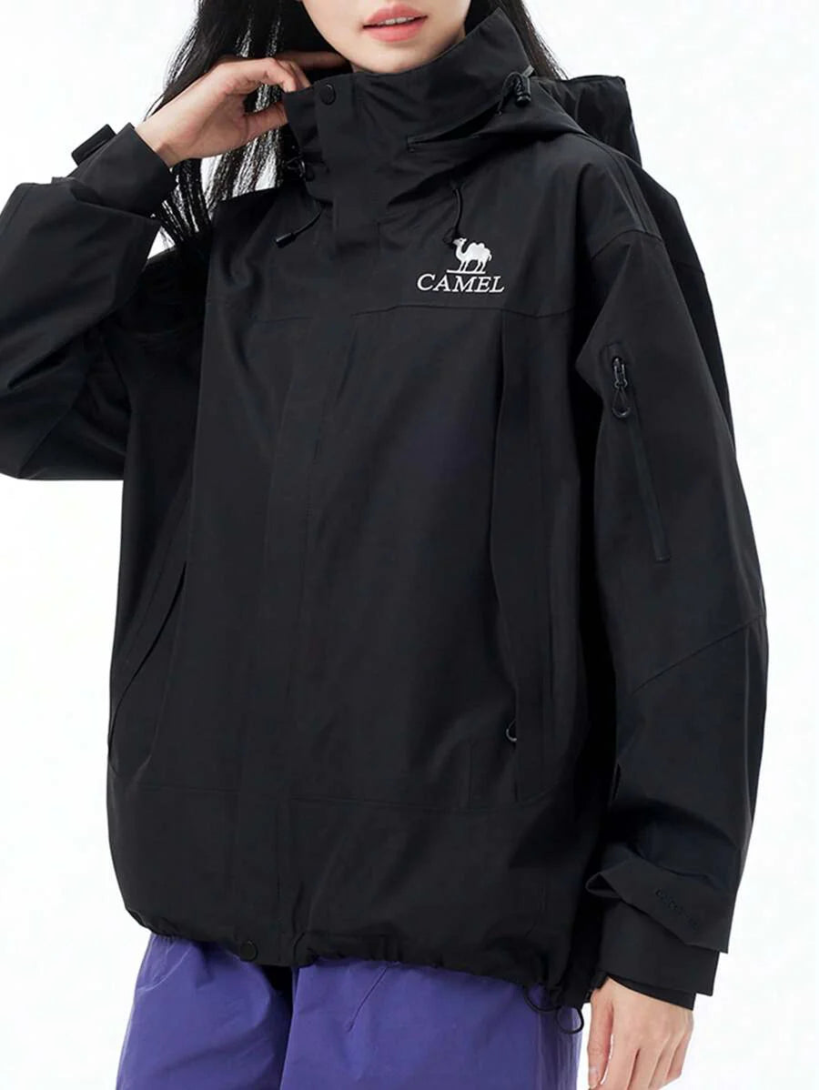 CAMEL Women's Waterproof Rain Jacket Lightweight Raincoat Hooded Hiking Jacket Softshell Windbreaker