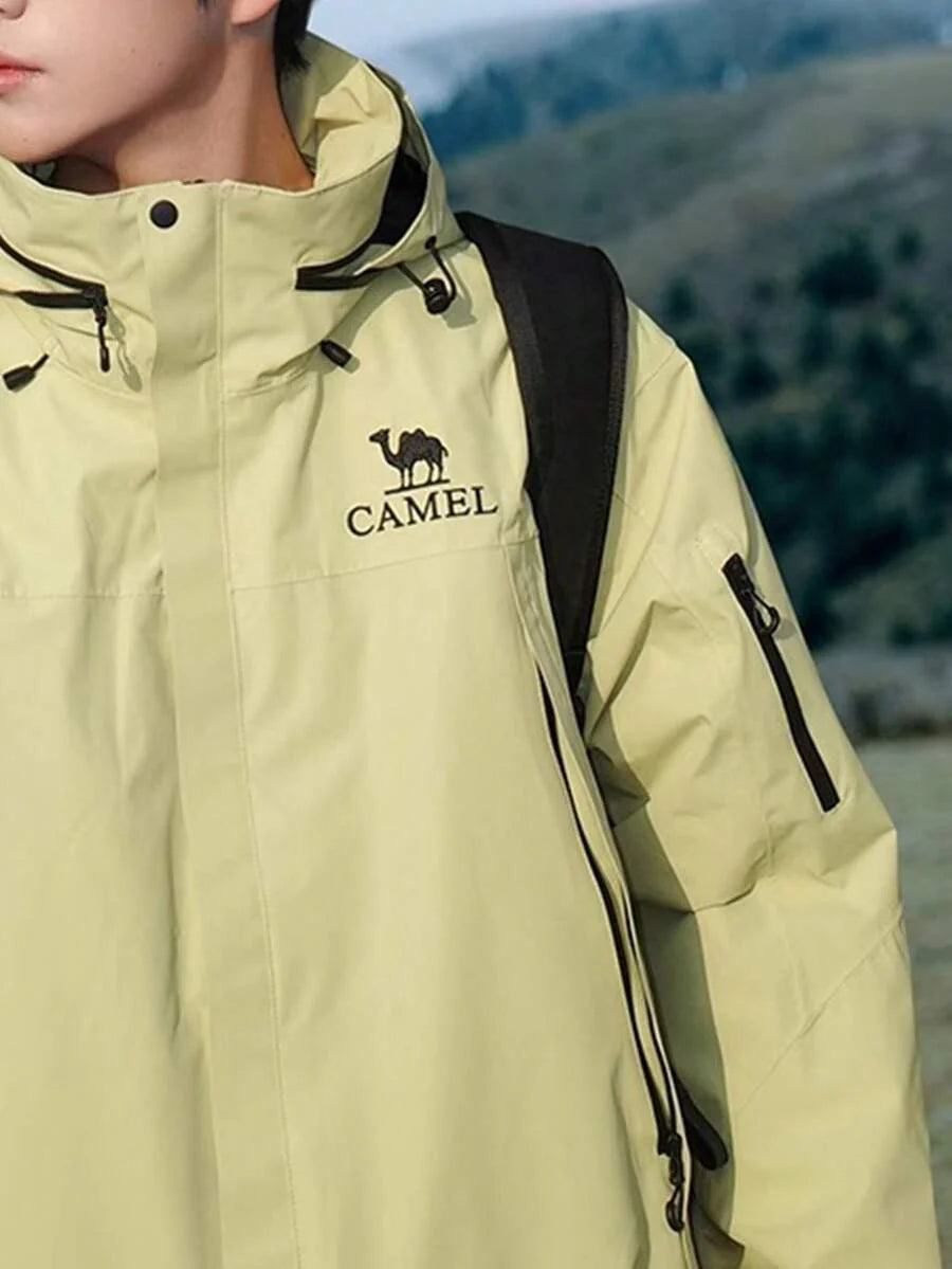 CAMEL Women's Waterproof Rain Jacket Lightweight Raincoat Hooded Hiking Jacket Softshell Windbreaker