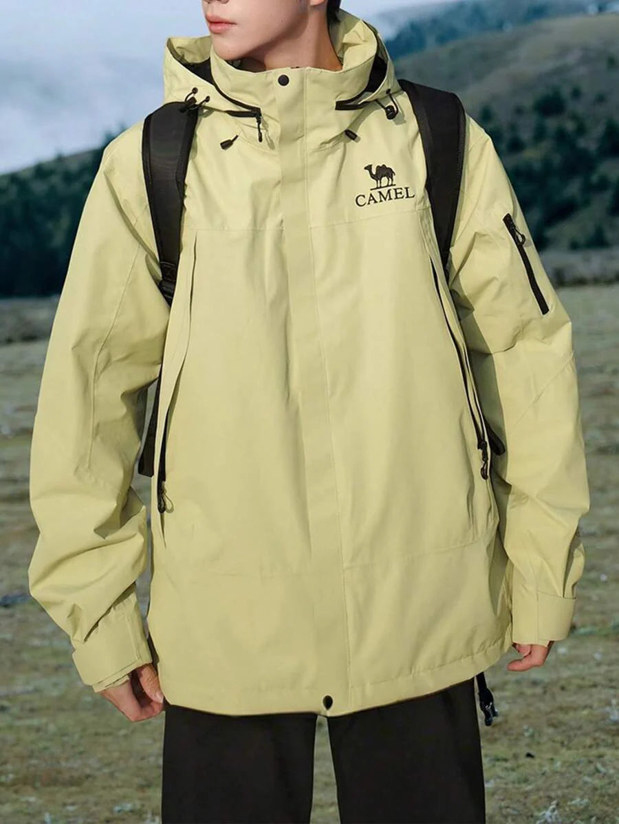 CAMEL Women's Waterproof Rain Jacket Lightweight Raincoat Hooded Hiking Jacket Softshell Windbreaker