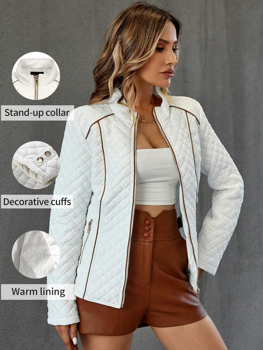 Giolshon Women's Streetwear Casual Hooded Padded Jacket With Pockets, Lightweight Quilted Padded Coat For Spring/Fall/Winter Daily Wear
