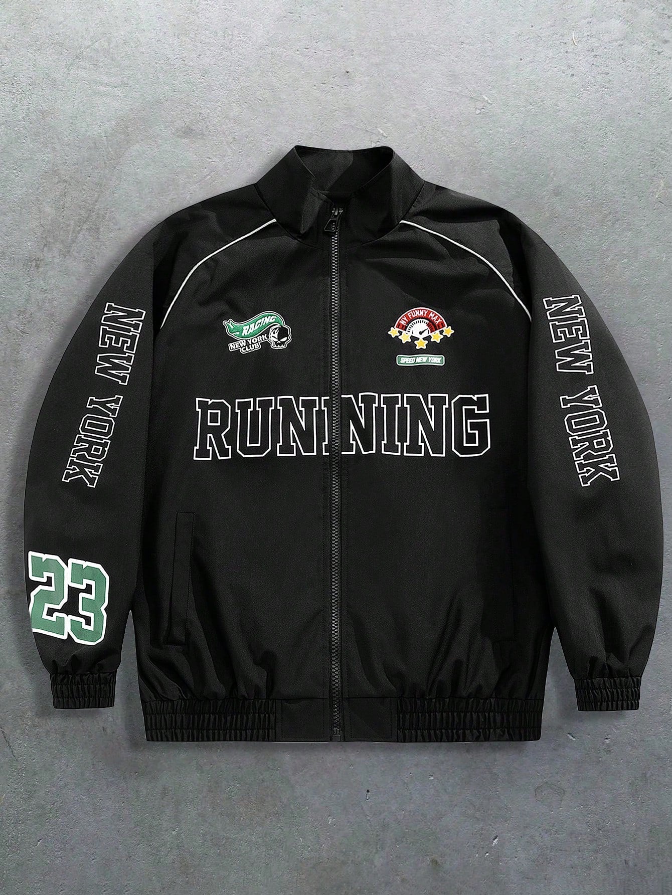 Men's Casual Colorblocked Letter Printed Long Sleeve Jacket, Spring & Fall Going Out Street Wear Racing Jacket Black Biker Jacket, For Friends, Husband, Boyfriend Gifts