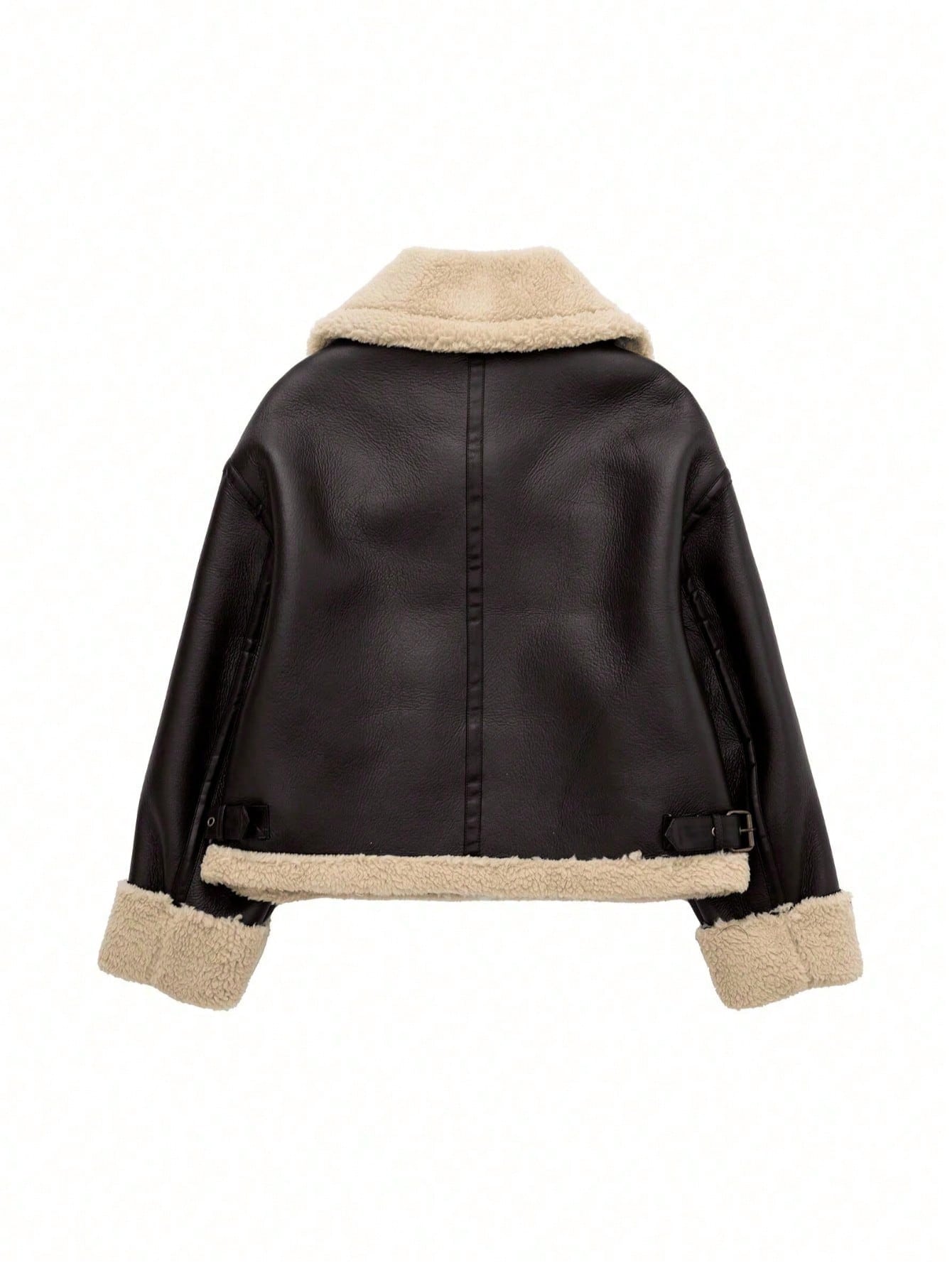 Camellia Winter New Short Warm Double-Sided Motorcycle Jacket, Women's Brown Faux Leather Shearling Collar Coat