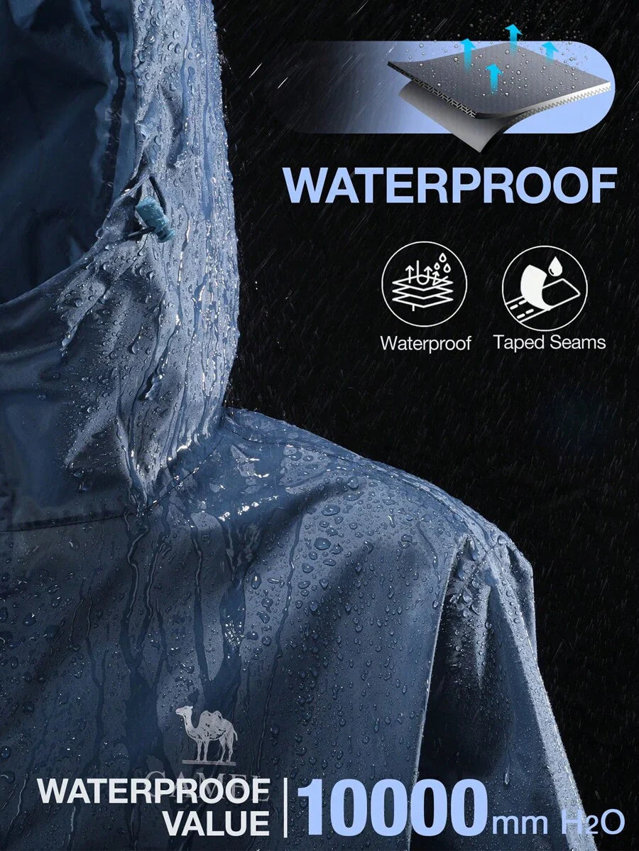 CAMEL CROWN Men's Waterproof Rain Jacket; Lightweight Windproof Hooded Raincoat, Suitable For Cycling, Hiking, Running, Golf
