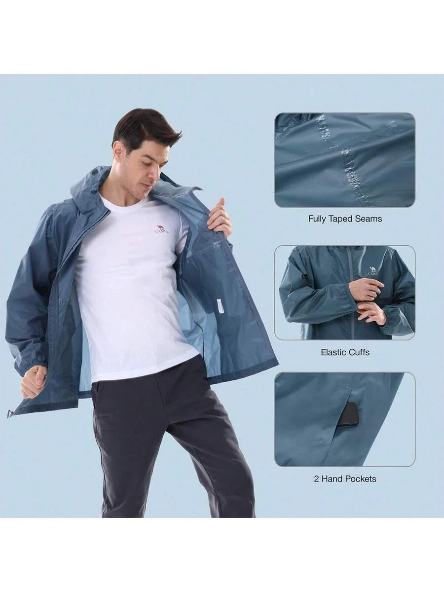 CAMEL CROWN Men's Waterproof Rain Jacket; Lightweight Windproof Hooded Raincoat, Suitable For Cycling, Hiking, Running, Golf