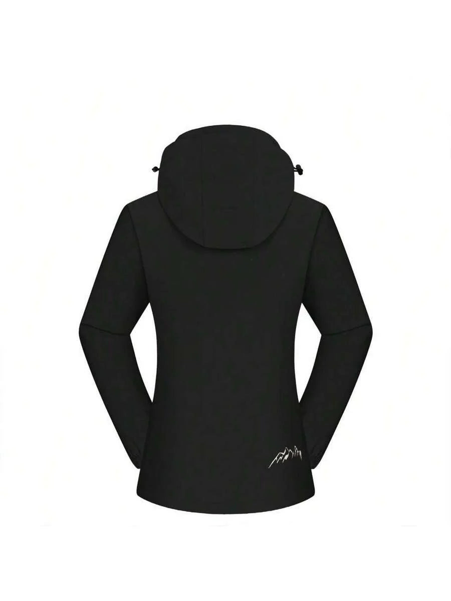 1 Set Women Outdoor Sports Mountaineering Skiing Hiking Camping Windproof Waterproof Thermal Lined 3-In-1 Black Softshell Jacket And Fleece Top, Winter