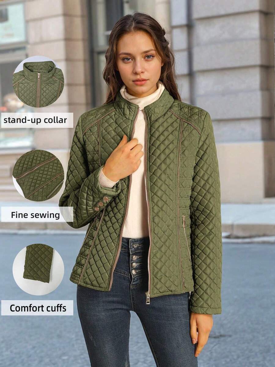 Giolshon Women's Streetwear Casual Hooded Padded Jacket With Pockets, Lightweight Quilted Padded Coat For Spring/Fall/Winter Daily Wear