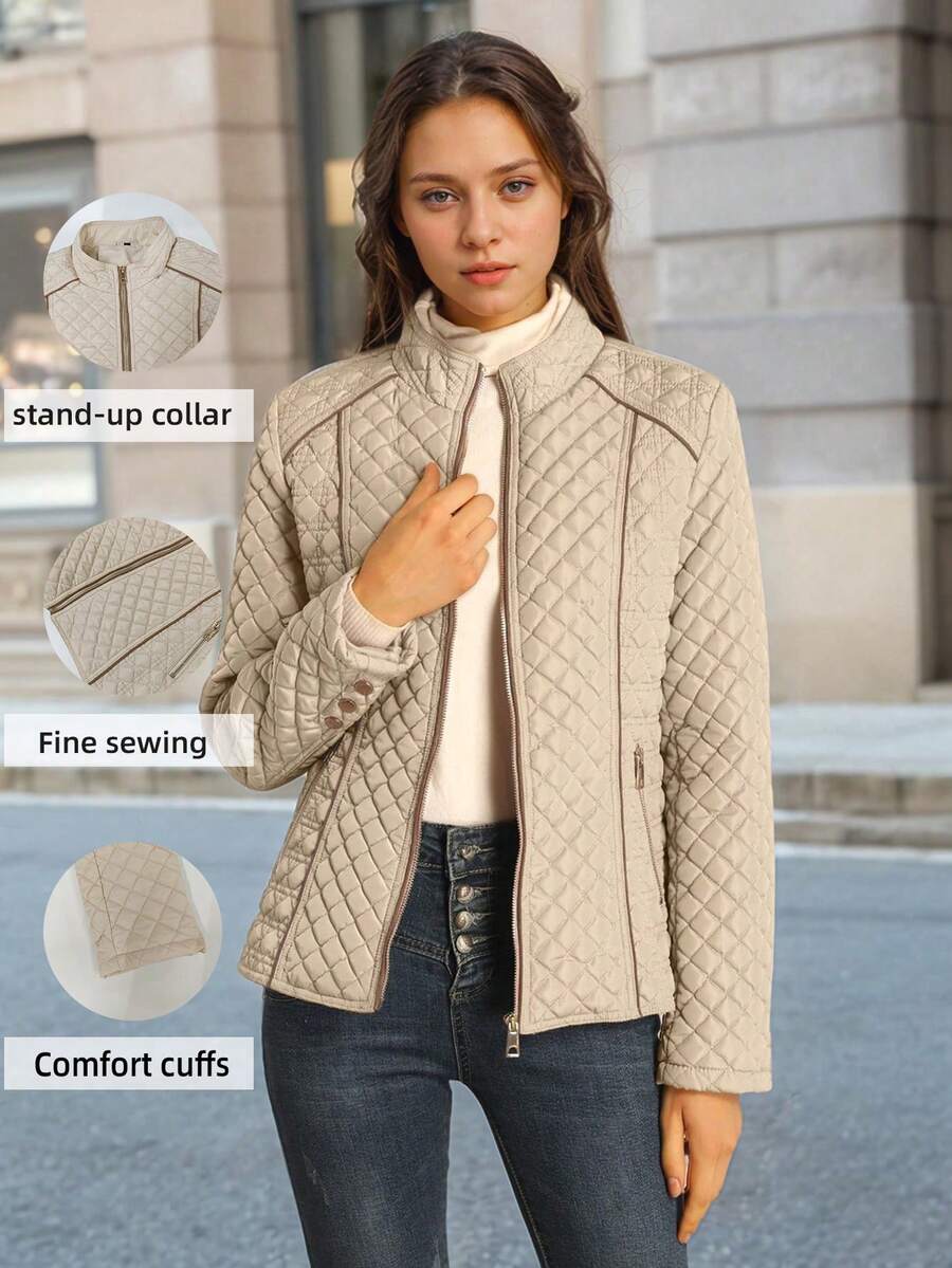Giolshon Women's Streetwear Casual Hooded Padded Jacket With Pockets, Lightweight Quilted Padded Coat For Spring/Fall/Winter Daily Wear