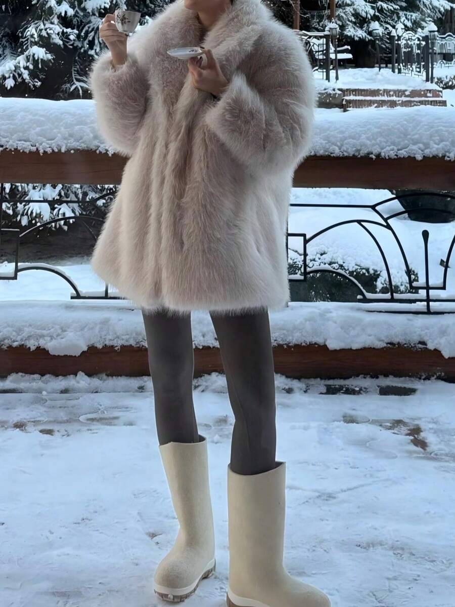 DEEKA Women's Winter New European & American Faux Fur Warm Oversized Plus Size Coat